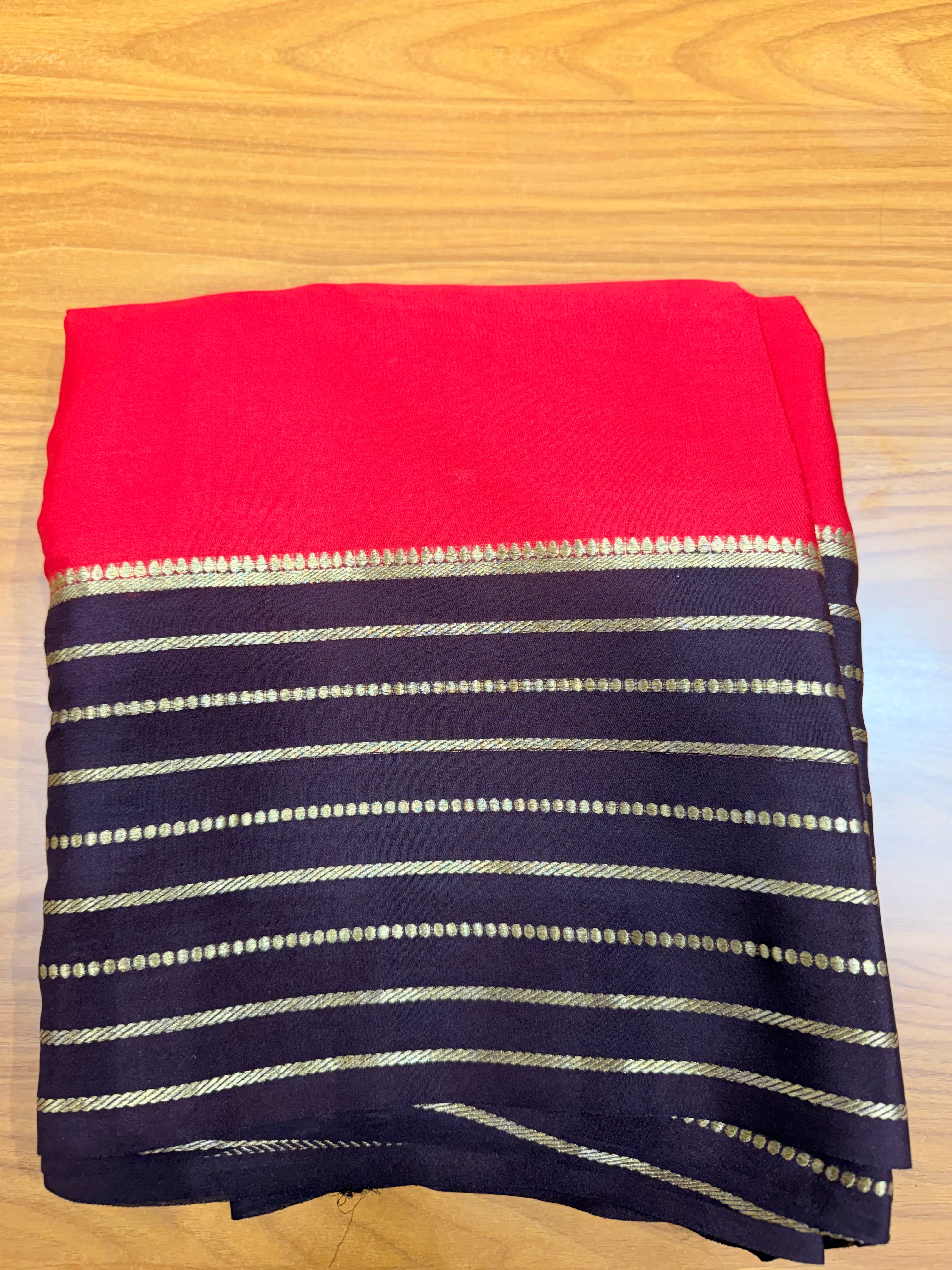 Red and brown crepe Mysore silk