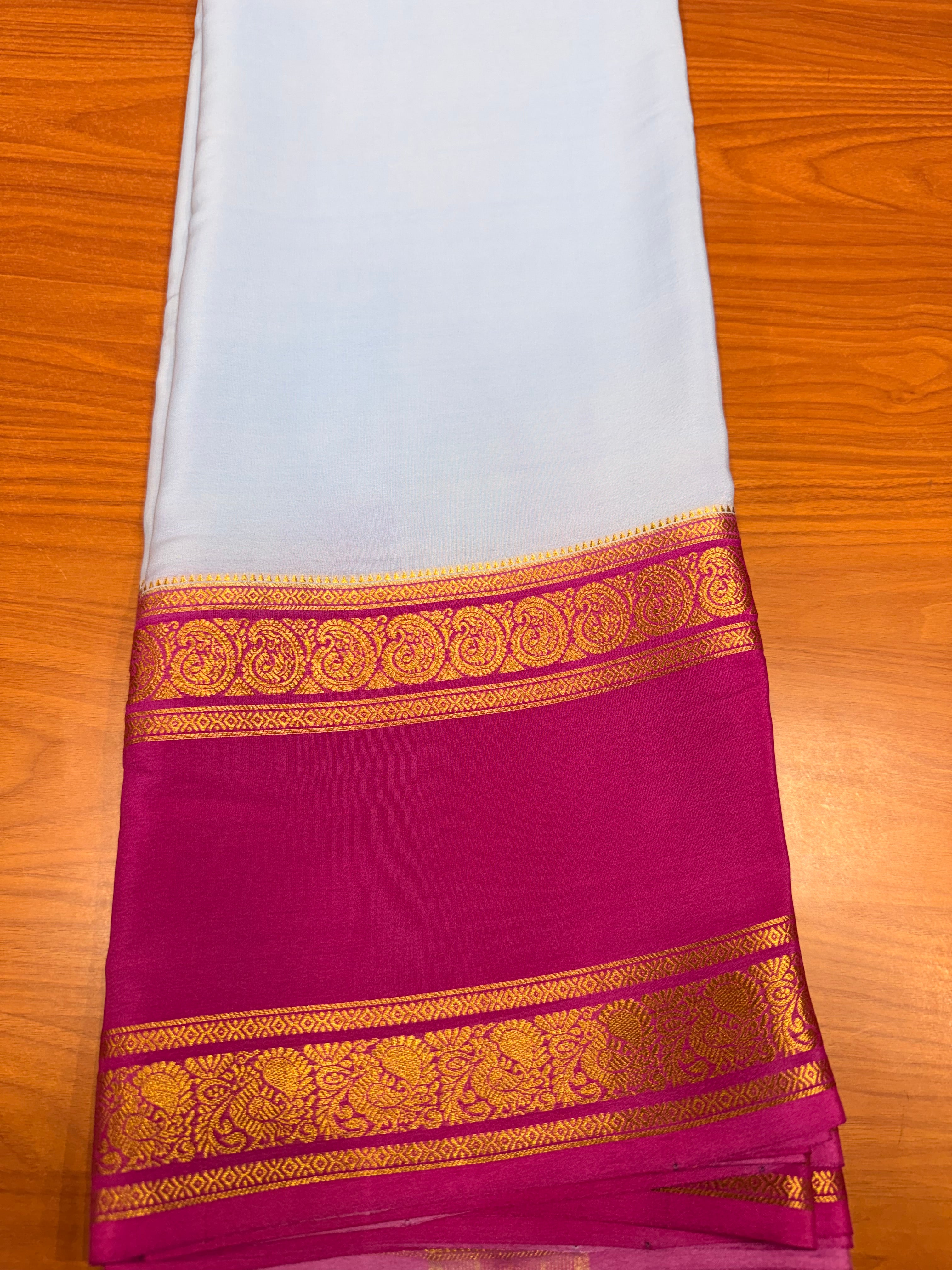 Cream and pink Pure Mysore silk crepe - spray dying