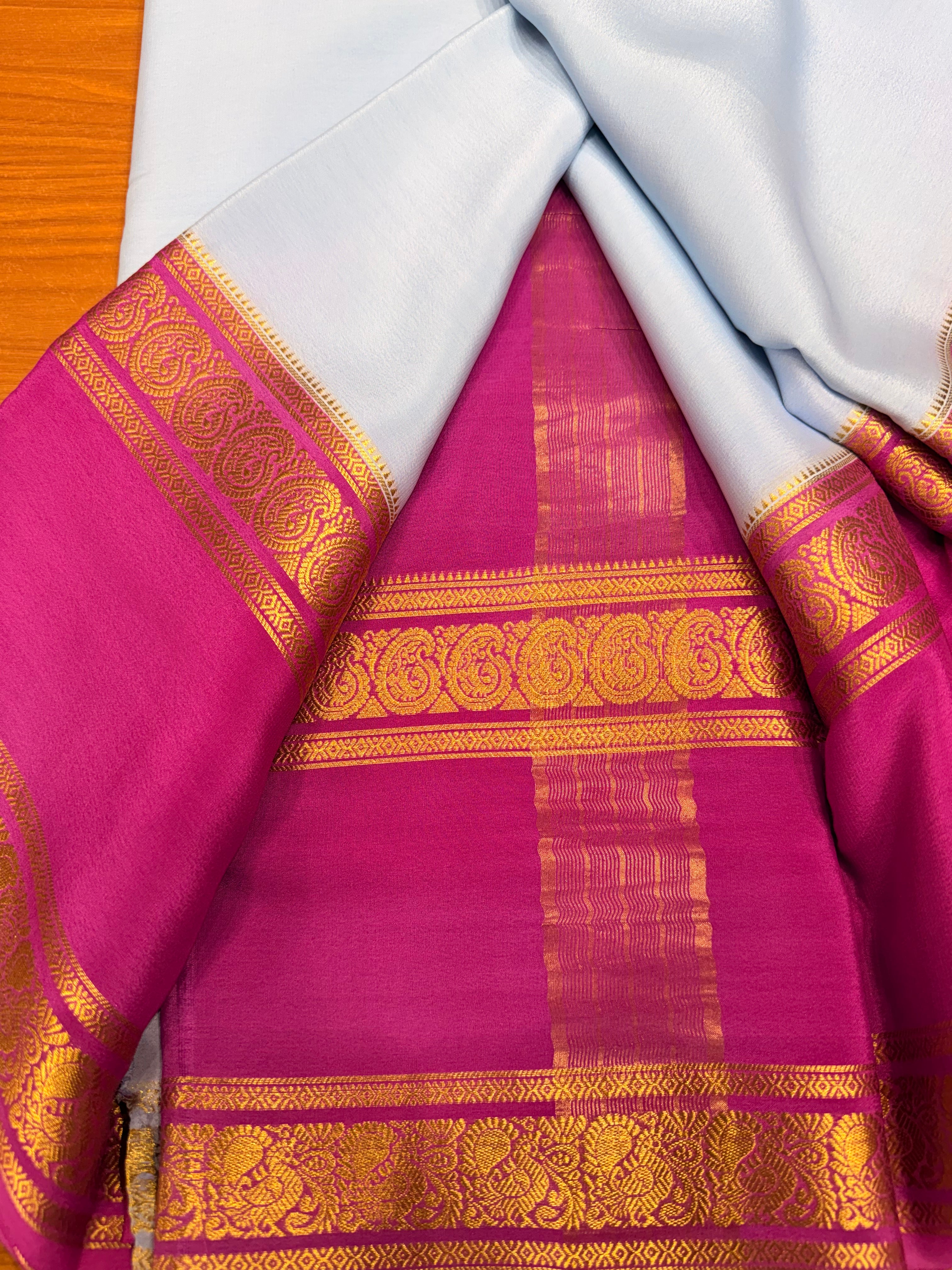 Cream and pink Pure Mysore silk crepe - spray dying