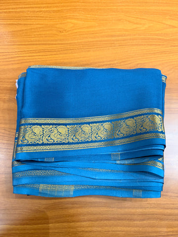 Cream and blue Pure Mysore silk crepe-Spray dying