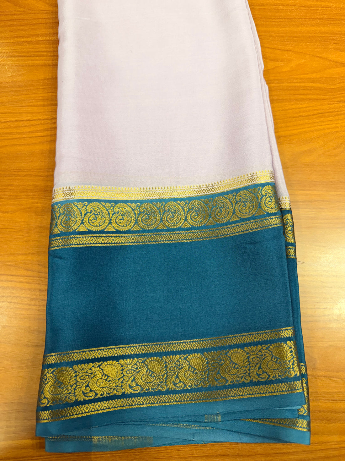 Cream and blue Pure Mysore silk crepe-Spray dying