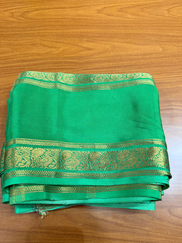 Cream and green Pure Mysore silk crepe - spray dying