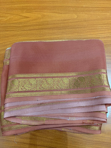 Cream and brown Pure Mysore silk crepe - spray dying