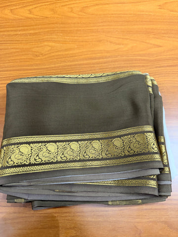 Cream and pastel brown Pure Mysore silk crepe - spray dying