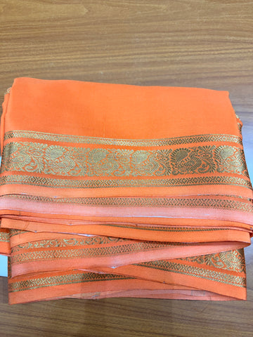 Cream and orange Pure Mysore silk crepe - spray dying