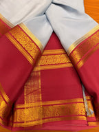 Cream and red Pure Mysore silk crepe - spray dying