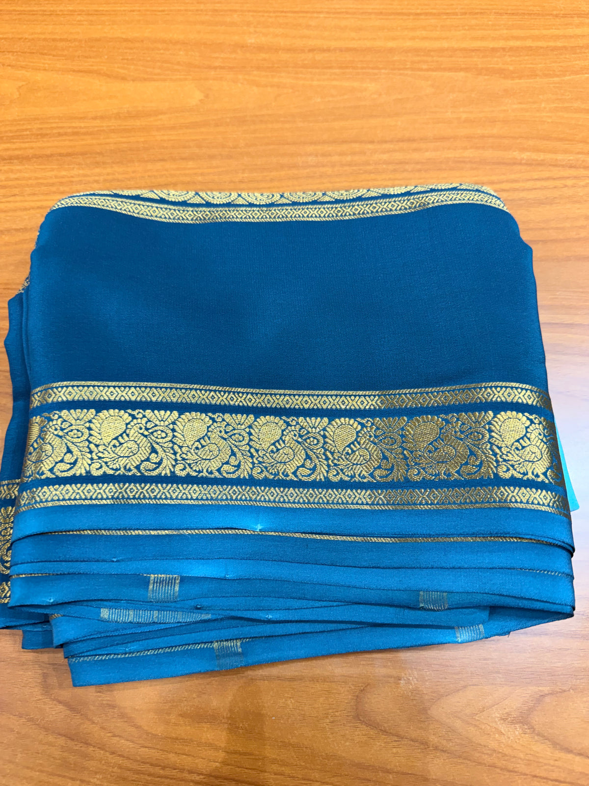 Sky blue and peacock blue Pure Mysore silk crepe - spray dying