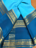 Sky blue and peacock blue Pure Mysore silk crepe - spray dying