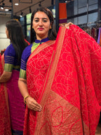 Red abstract lines pure crepe Banaras sarees