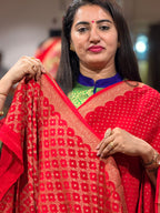 Hot red scallops border pure crepe Banaras sarees