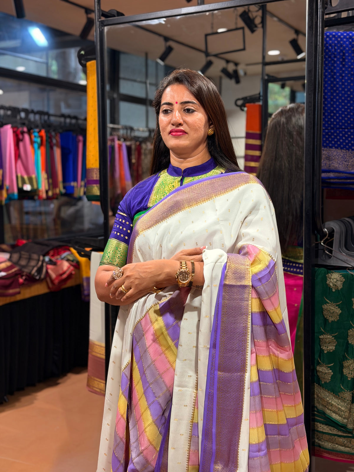 Rankat pattern pure crepe Mysore silk sarees