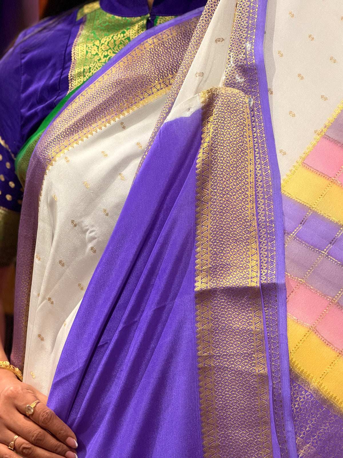 Rankat pattern pure crepe Mysore silk sarees