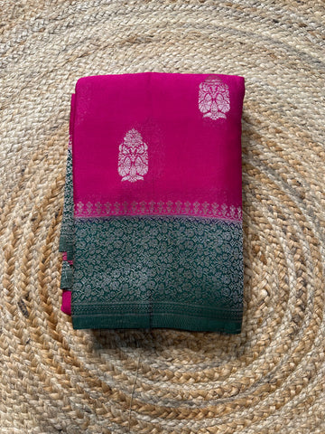 Pink with dark green soft crepe big butta