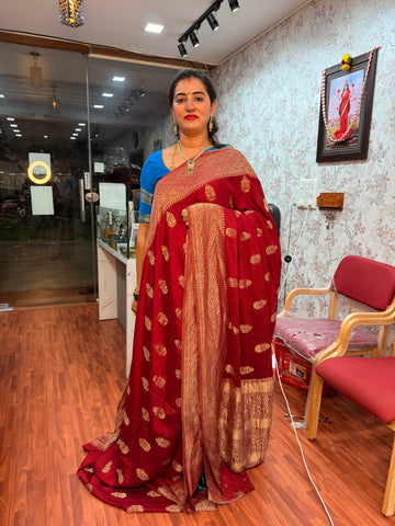 Rust orange big butta crepe sarees