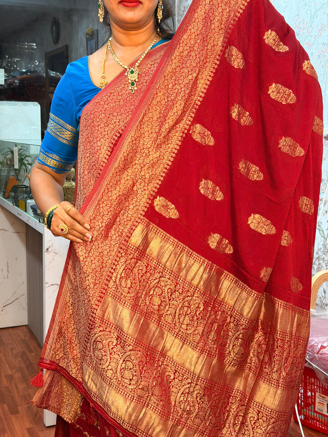 Rust orange big butta crepe sarees