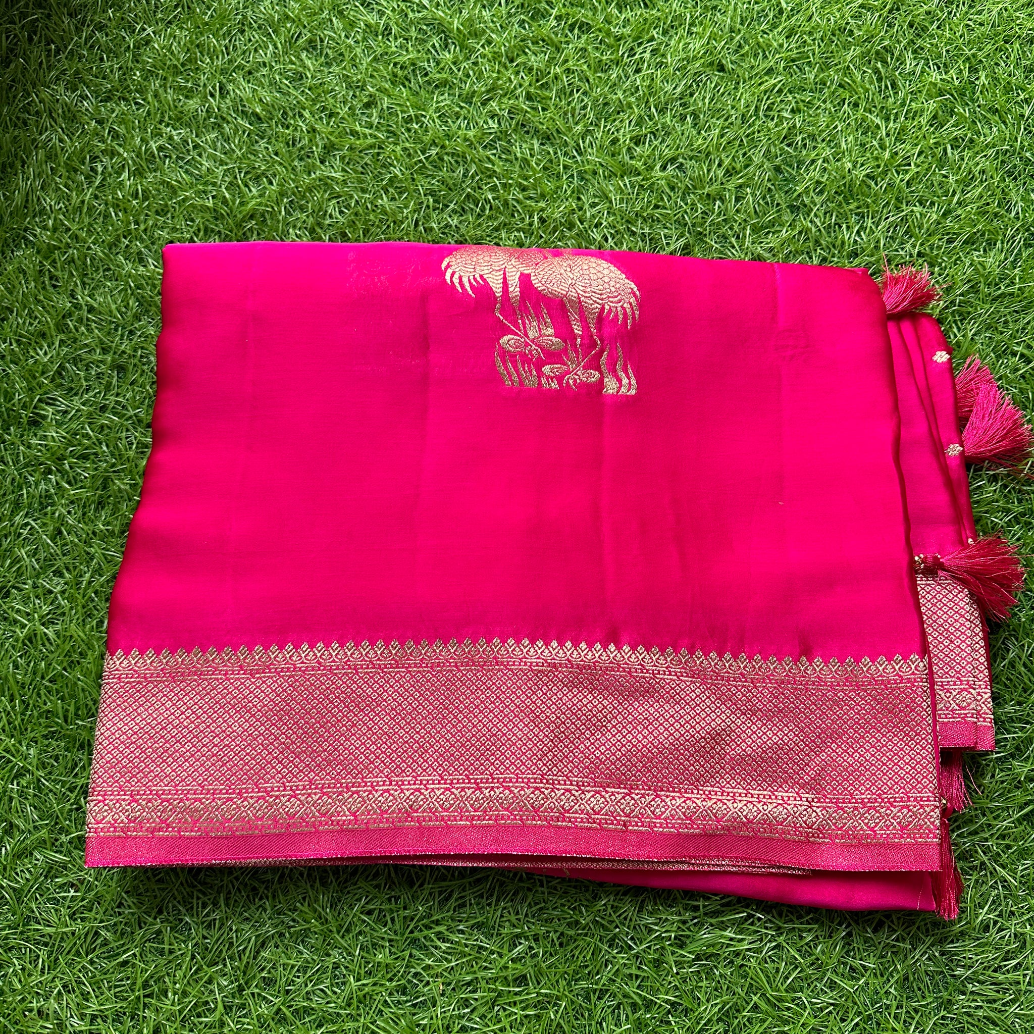 Rani pink pure satin silk with butta blouse