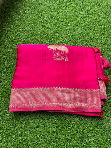 Rani pink pure satin silk with butta blouse