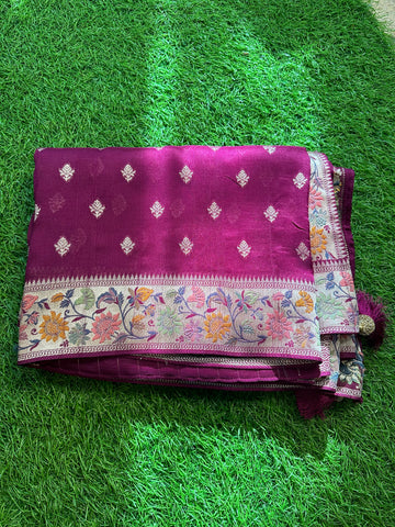 Purple pure moonga tusser with Paithani border