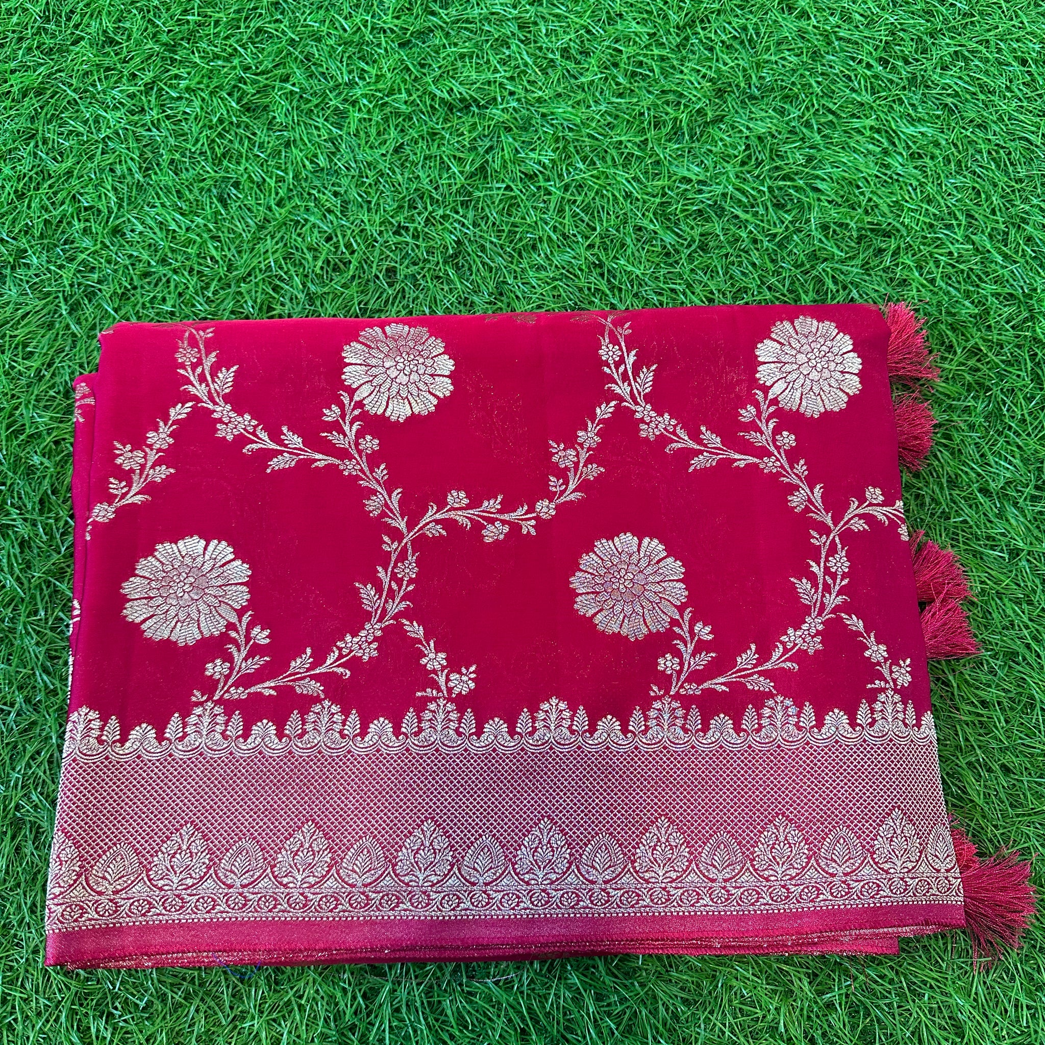 Pink pure satin silk with jaal pattern