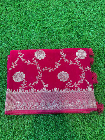 Pink pure satin silk with jaal pattern