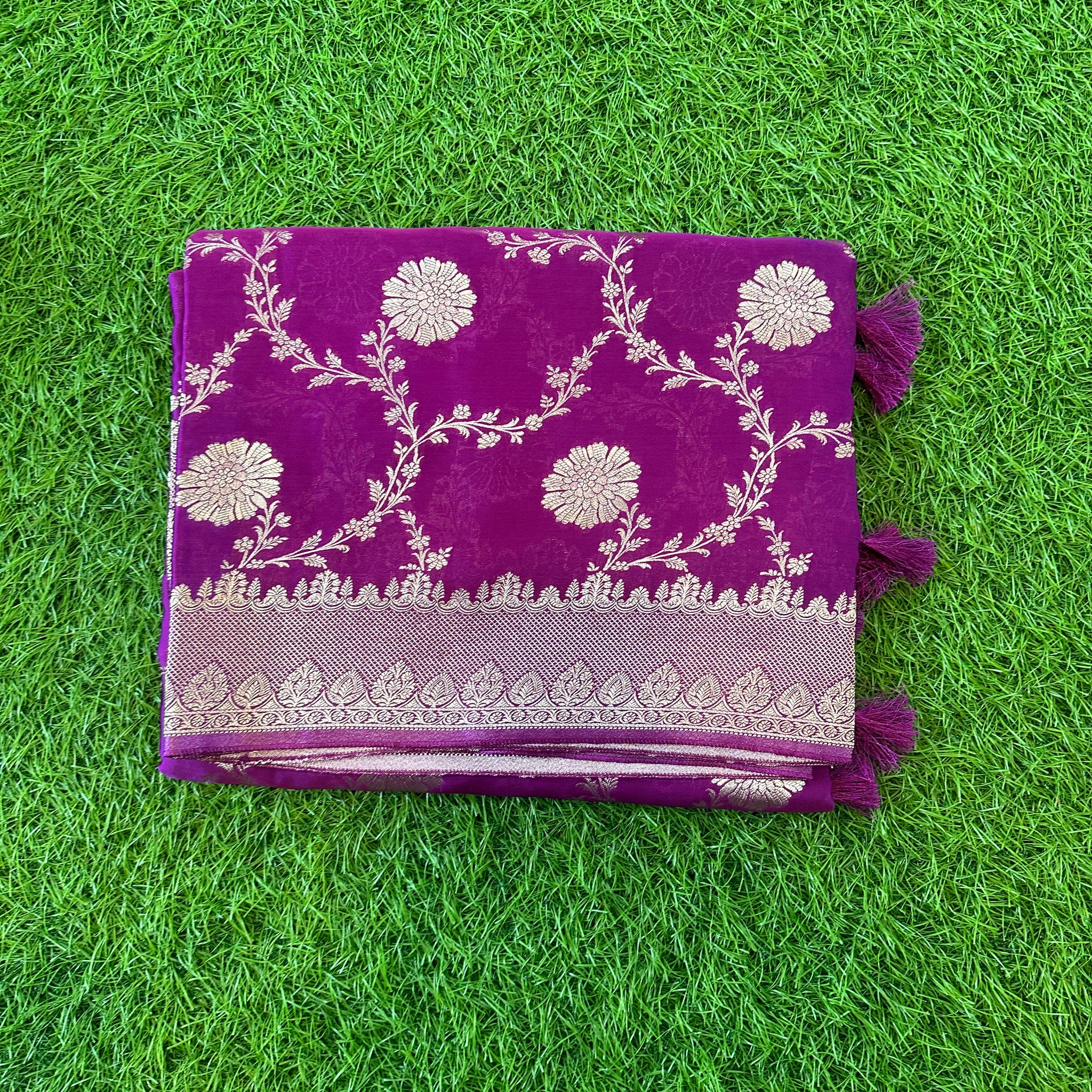 Wine pure satin silk with jaal pattern