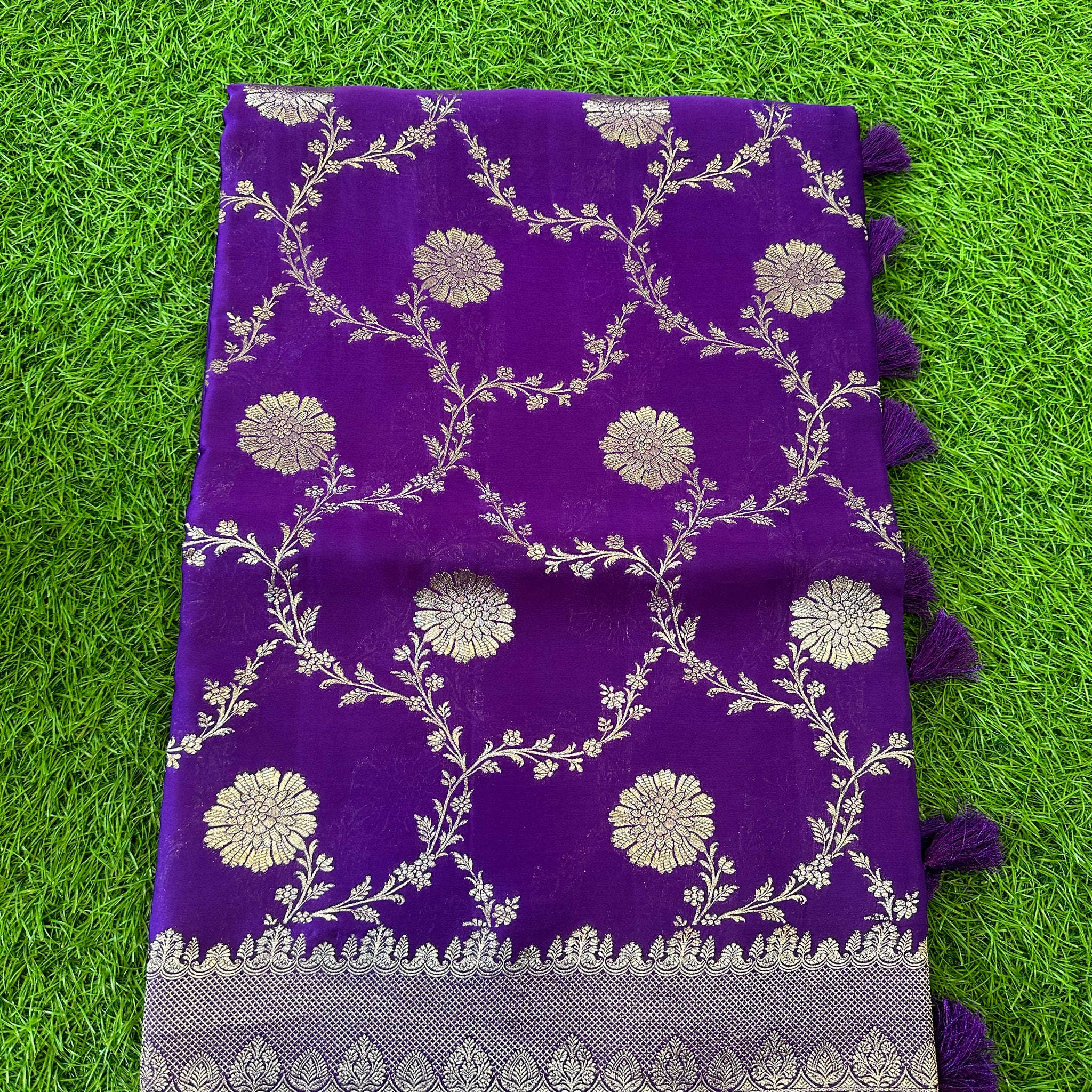 Purple pure satin silk with jaal pattern