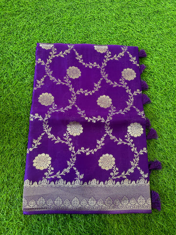 Purple pure satin silk with jaal pattern