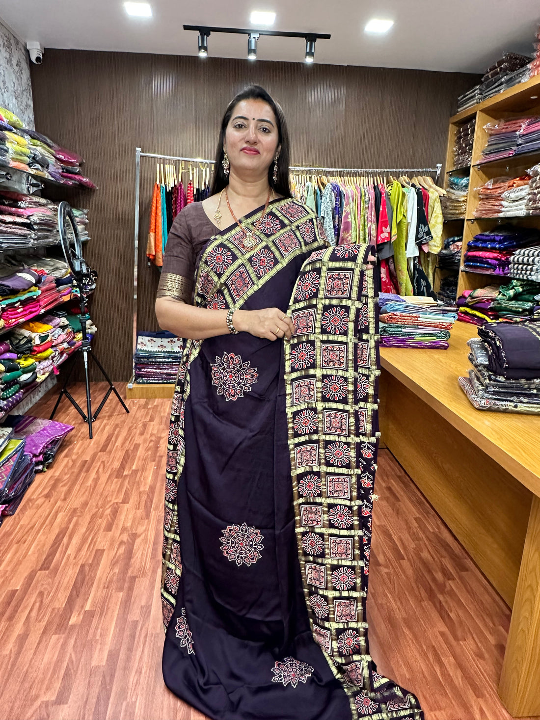 Deep coffee brown pure modal silk sarees