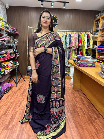 Deep coffee brown pure modal silk sarees