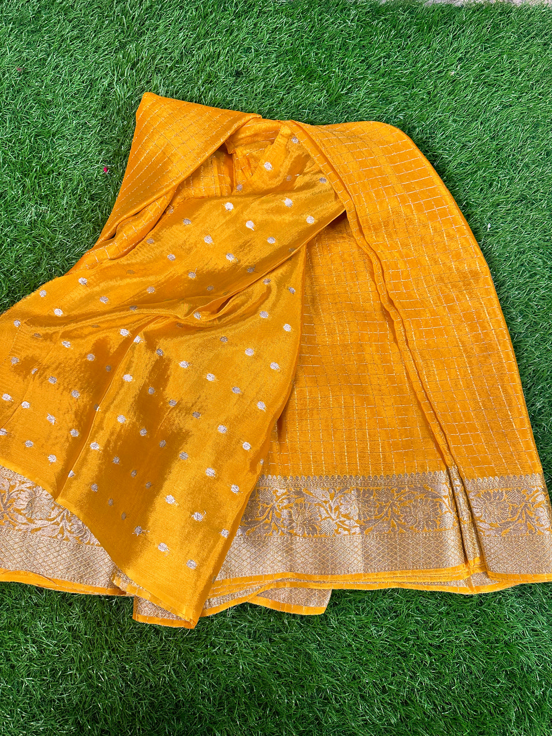 Mustard semi crepe in checks pattern