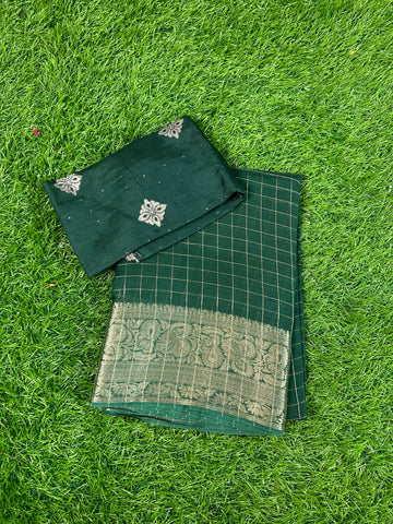 Green semi crepe in checks pattern