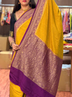 Golden mustard and purple pure crepe Banaras