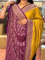 Golden mustard and purple pure crepe Banaras