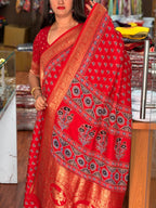 Red lotus ajrak dola silk